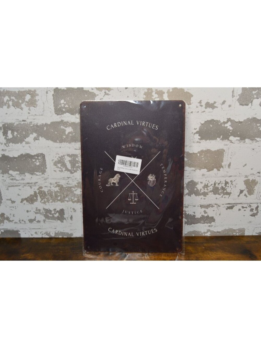 Cardinal Virtues Metal Sign Justice Wisdom Courage Temperance 8 x 12 inches